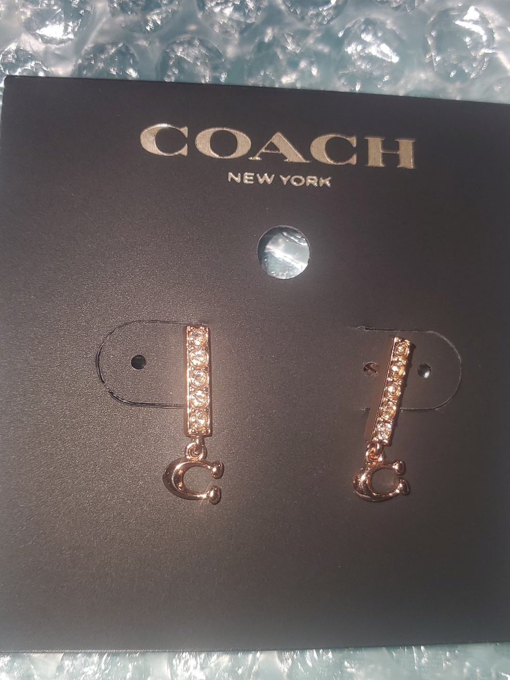 COACH Rose Gold Crystal 'C' Drop Earrings